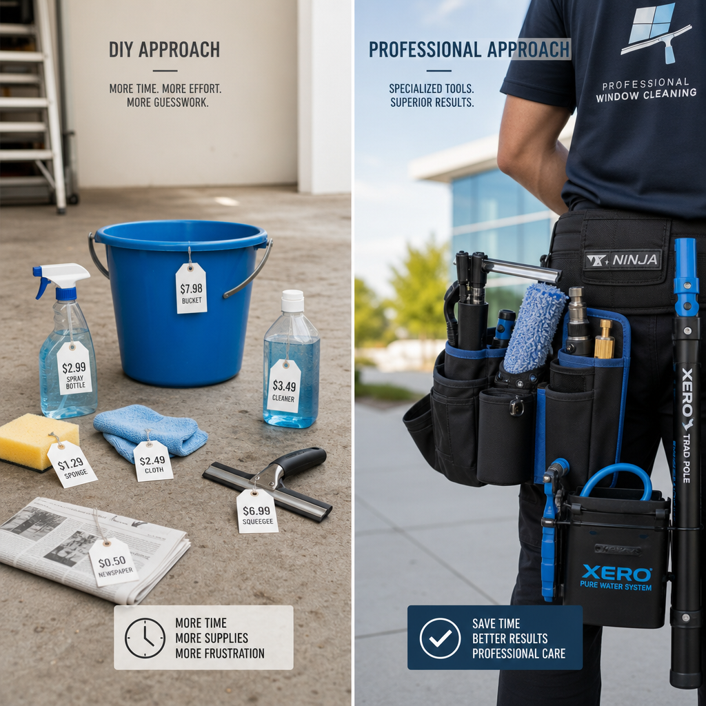 DIY window cleaning supplies versus professional equipment comparison