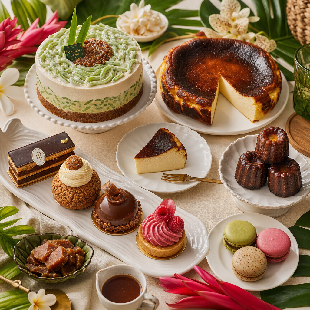 Collection of artisan cakes and pastries featuring local flavour fusion desserts