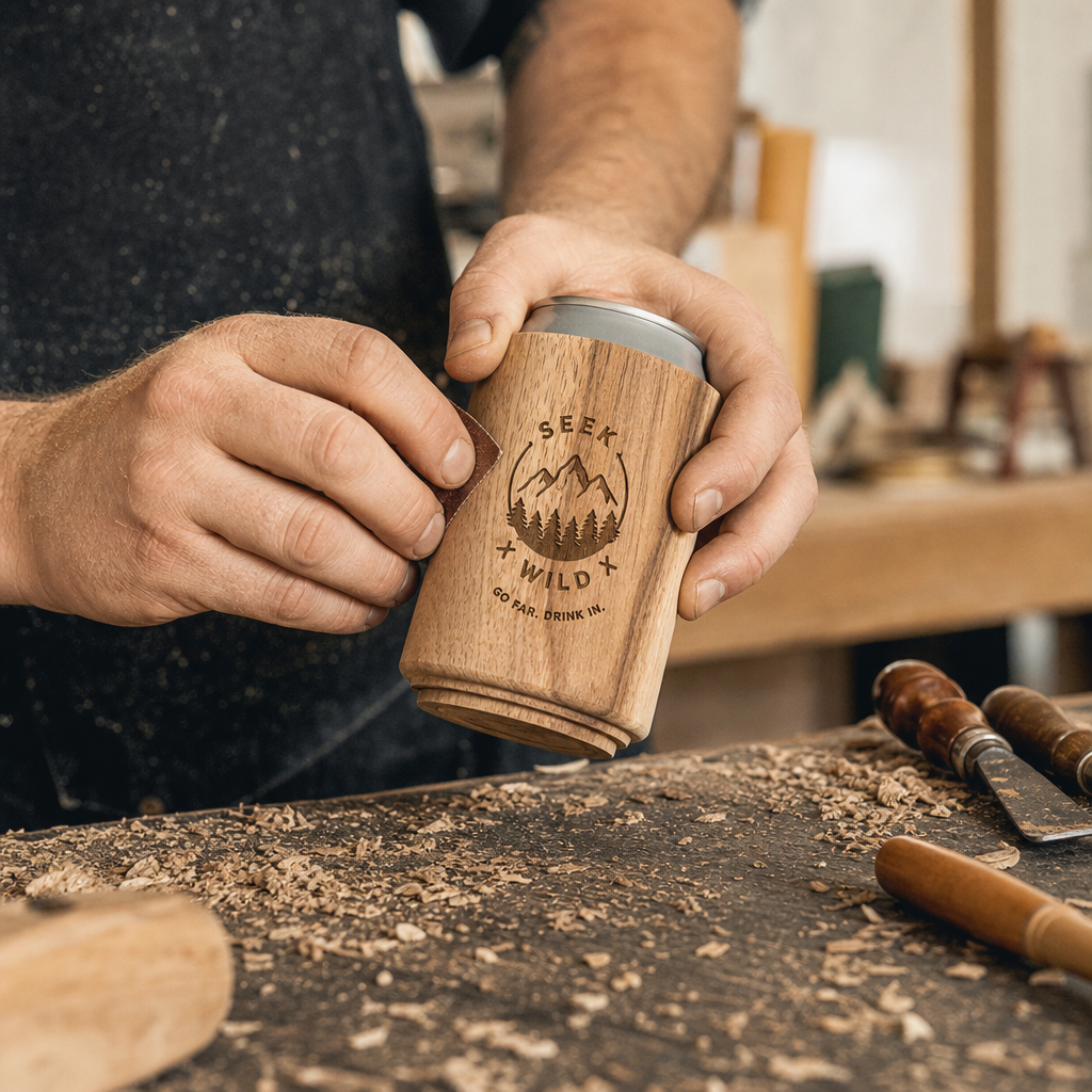 Craftsperson's hands working on wooden insulator in workshop