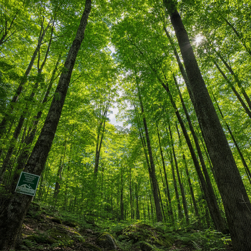 Vermont hardwood forest canopy viewed from below