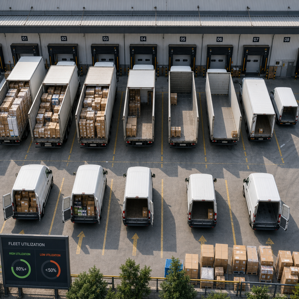 Warehouse overview showing mixed vehicle utilization rates and fleet allocation gaps