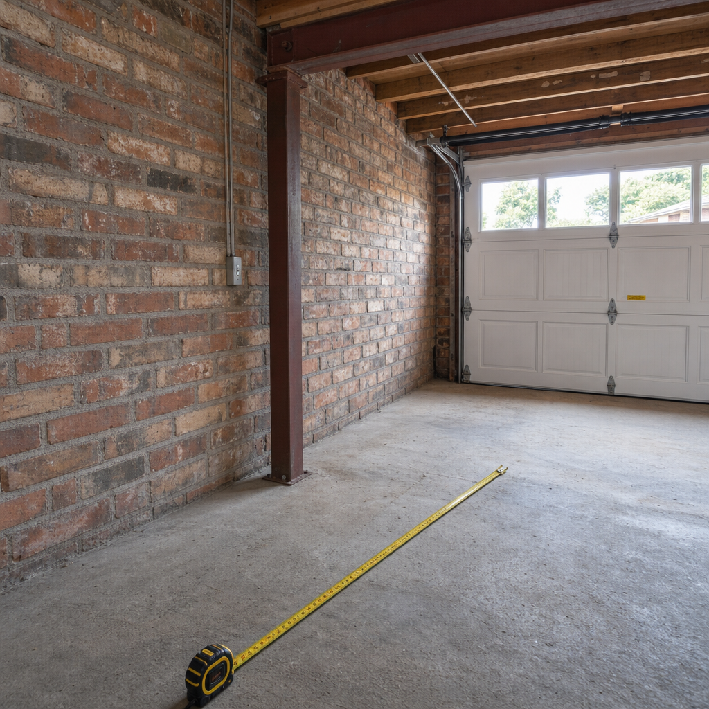 Garage interior during initial structural assessment stage