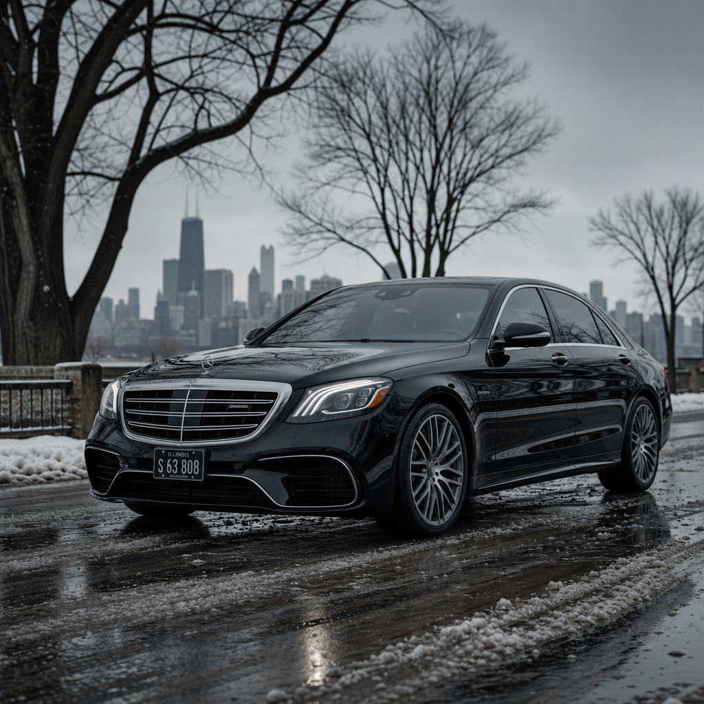 Luxury vehicle in harsh Midwest winter conditions showcasing durable ceramic coating protection