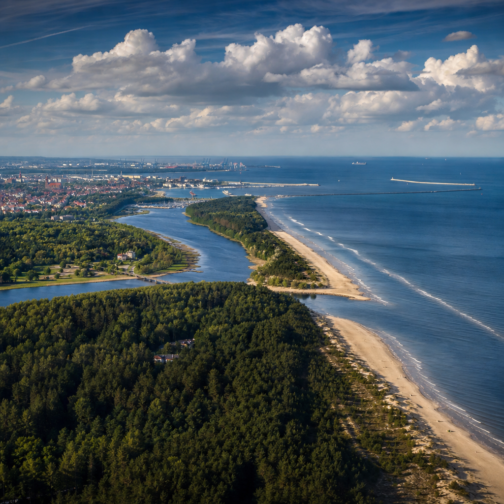 Panoramiczny widok z powietrza polskiego wybrzeża i Morza Bałtyckiego