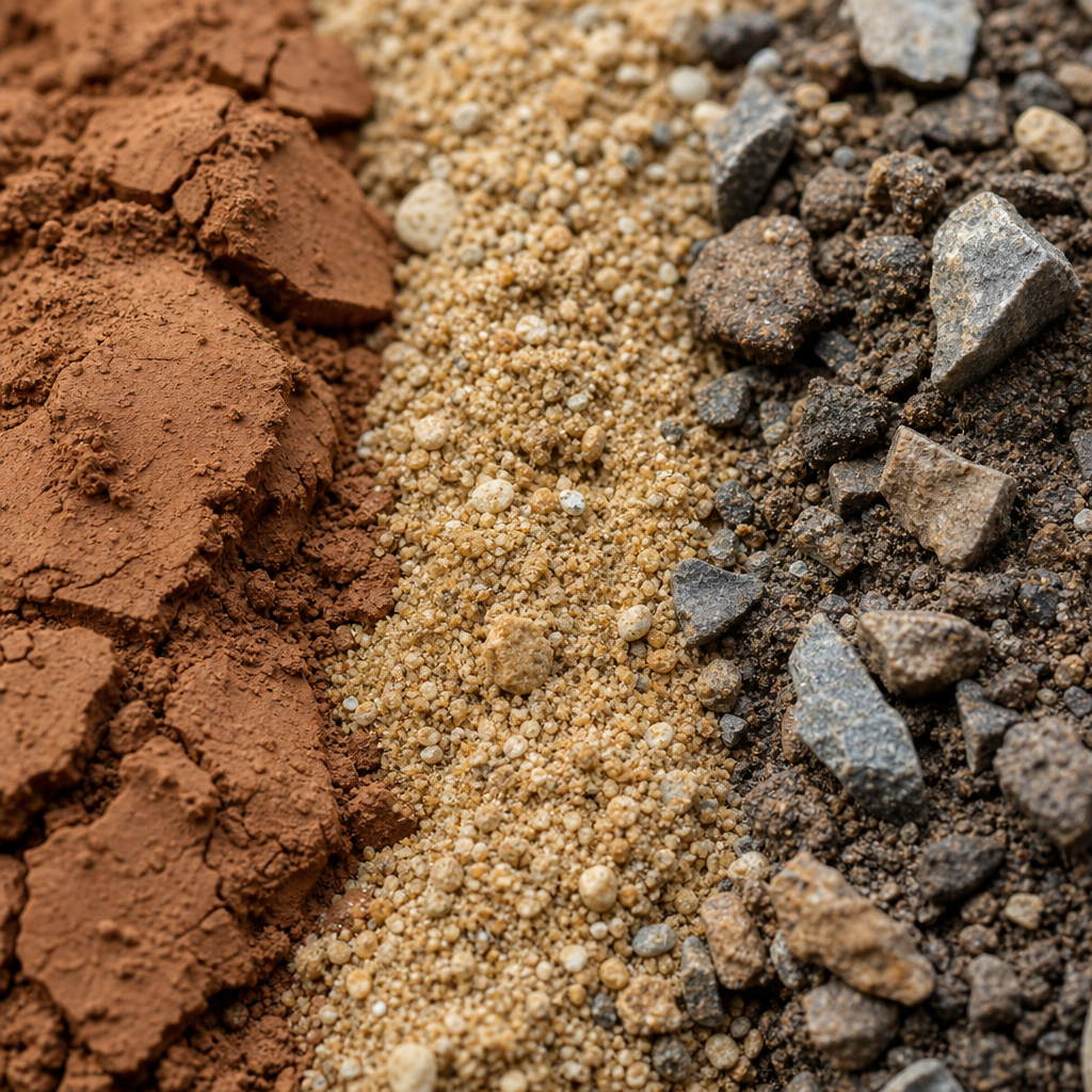 Comparaison des différents types de sols : argile, sable et roche