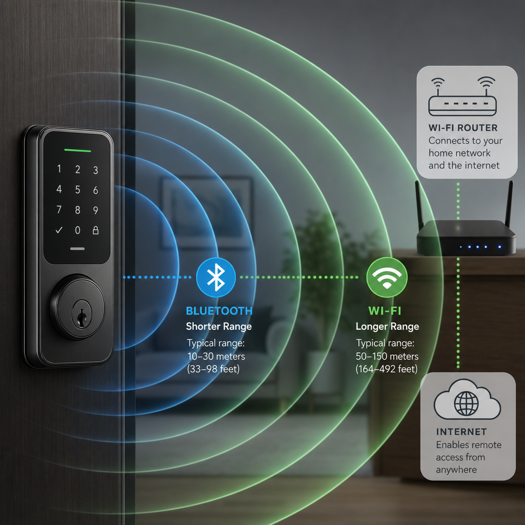 Visualization of connectivity range signals around a smart lock