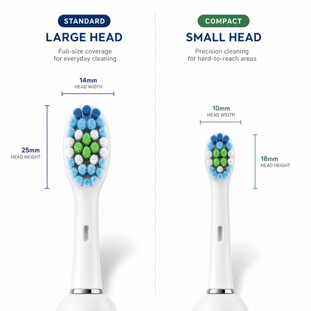 Side-by-side comparison of large and small toothbrush head sizes