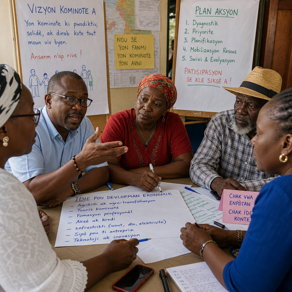 Local leaders in a community meeting discussing development plans.