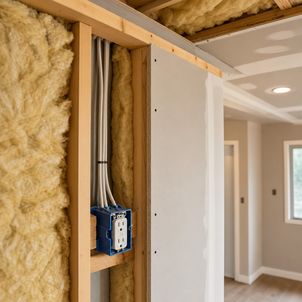 Detailed view of professional garage conversion construction work and materials