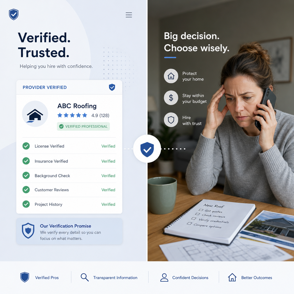 Conceptual image contrasting verified credentials with homeowner decision-making