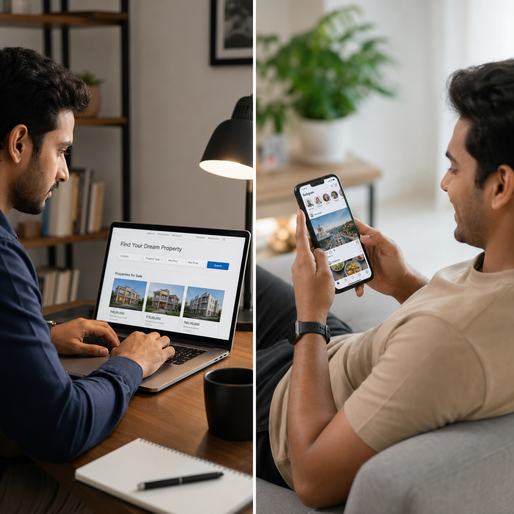 Comparison of active property search intent versus passive social media browsing