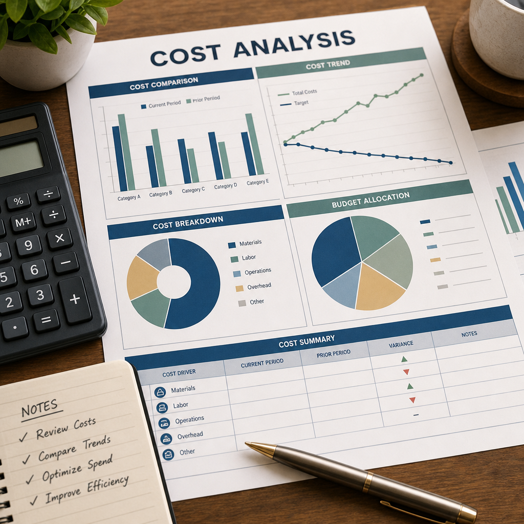 Financial data visualization showing cost comparison and budget analysis