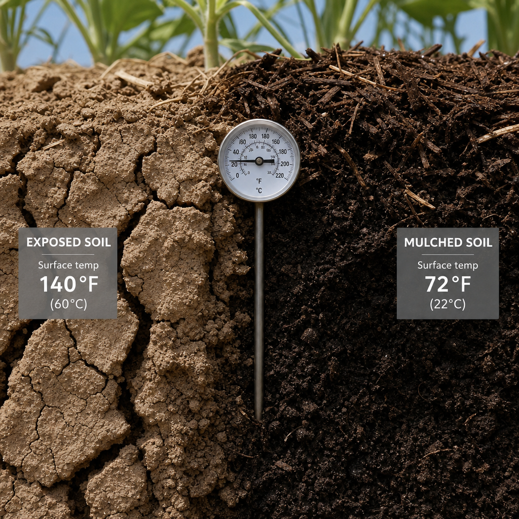 Soil temperature comparison between mulched and unmulched garden areas
