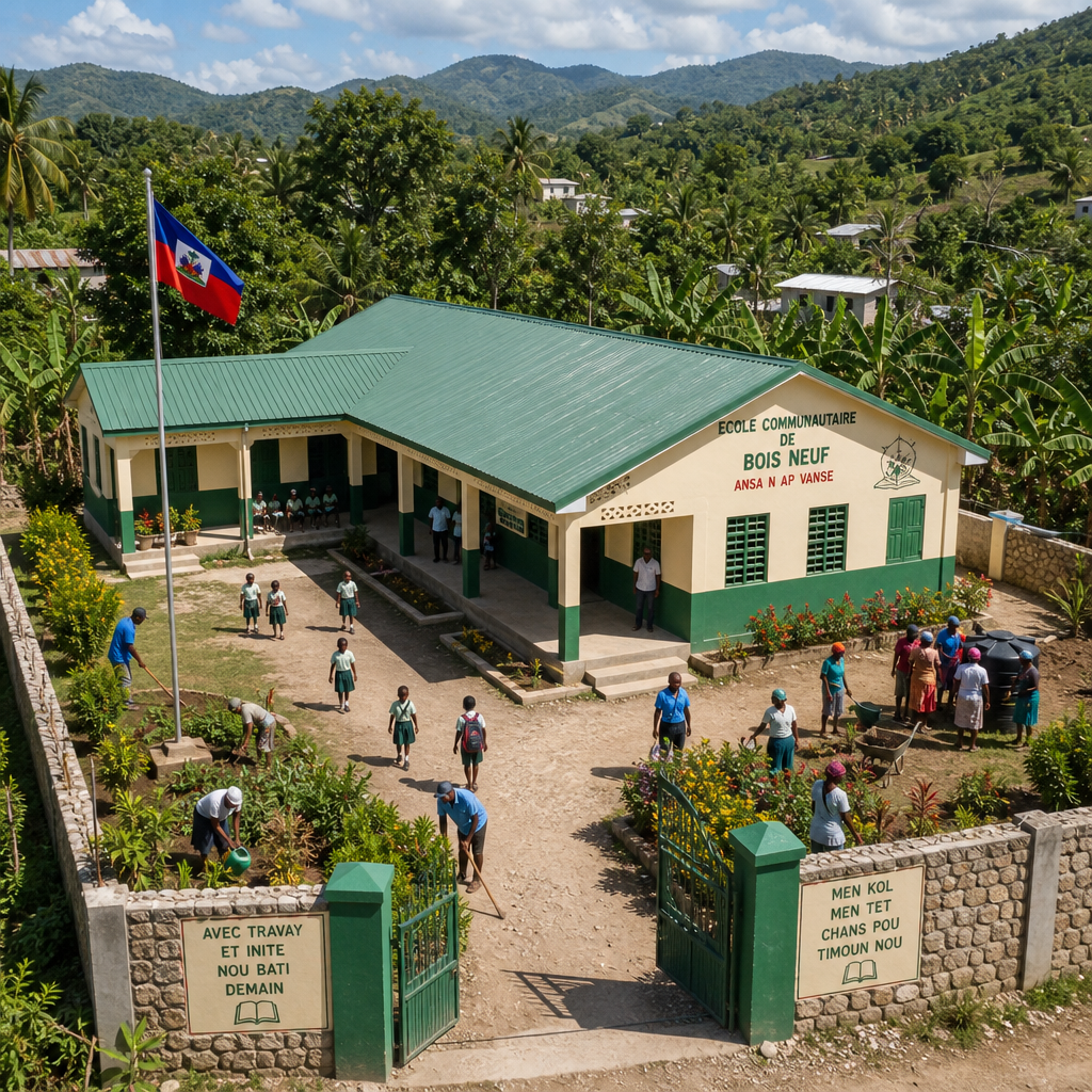 Maintained community infrastructure project in rural Haiti showing signs of local stewardship and care