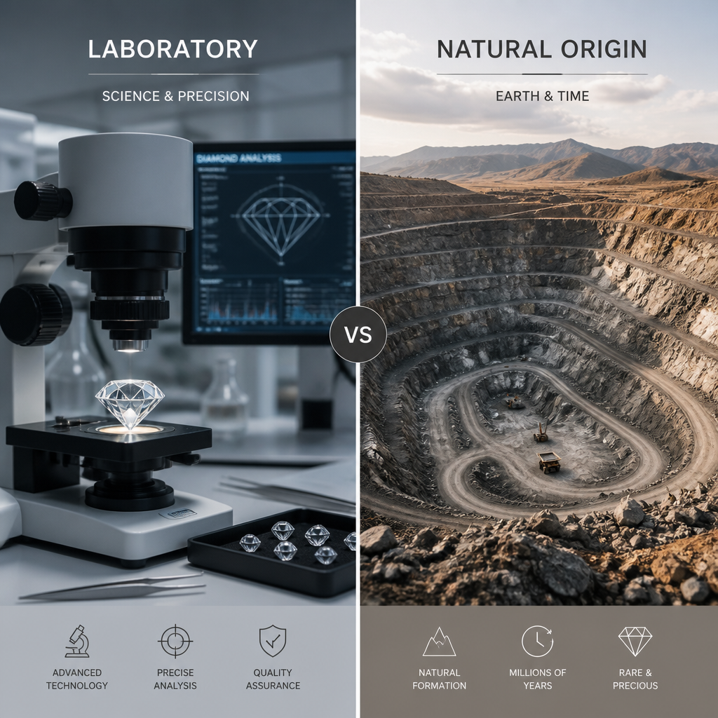 Comparison of laboratory diamond creation versus natural mining environments