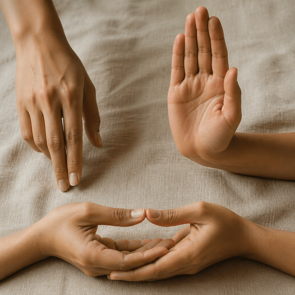 Gestes de la main bouddhiste mudra affichés pour comparaison symbolique