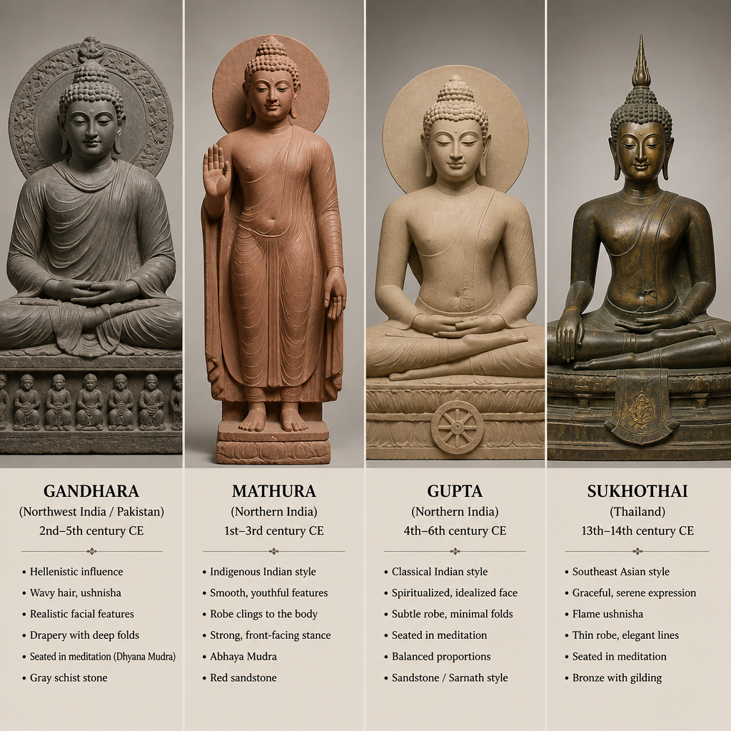 Présentation comparative des styles régionaux de statues de Bouddha et des traditions artistiques