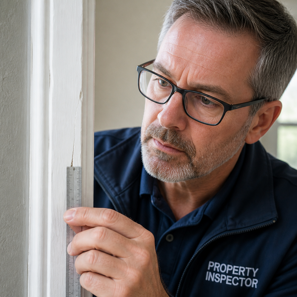 Independent building inspector examining property for defects