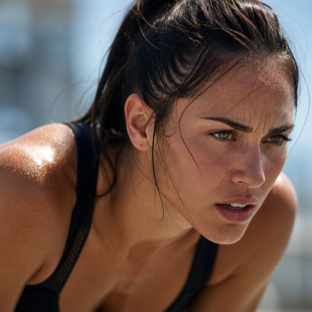 Active person exercising intensely with visible perspiration during workout