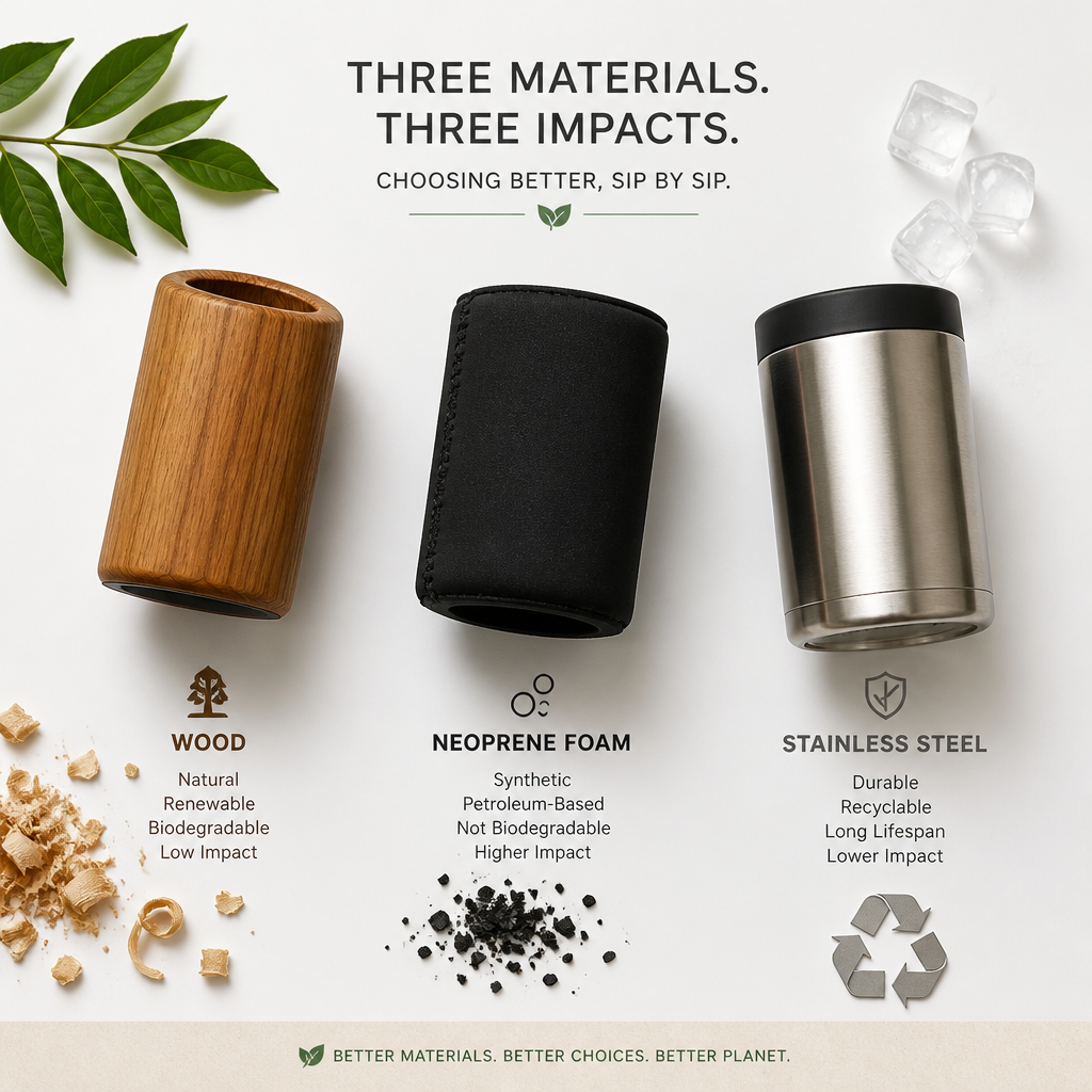 Three different can insulator materials arranged for visual comparison
