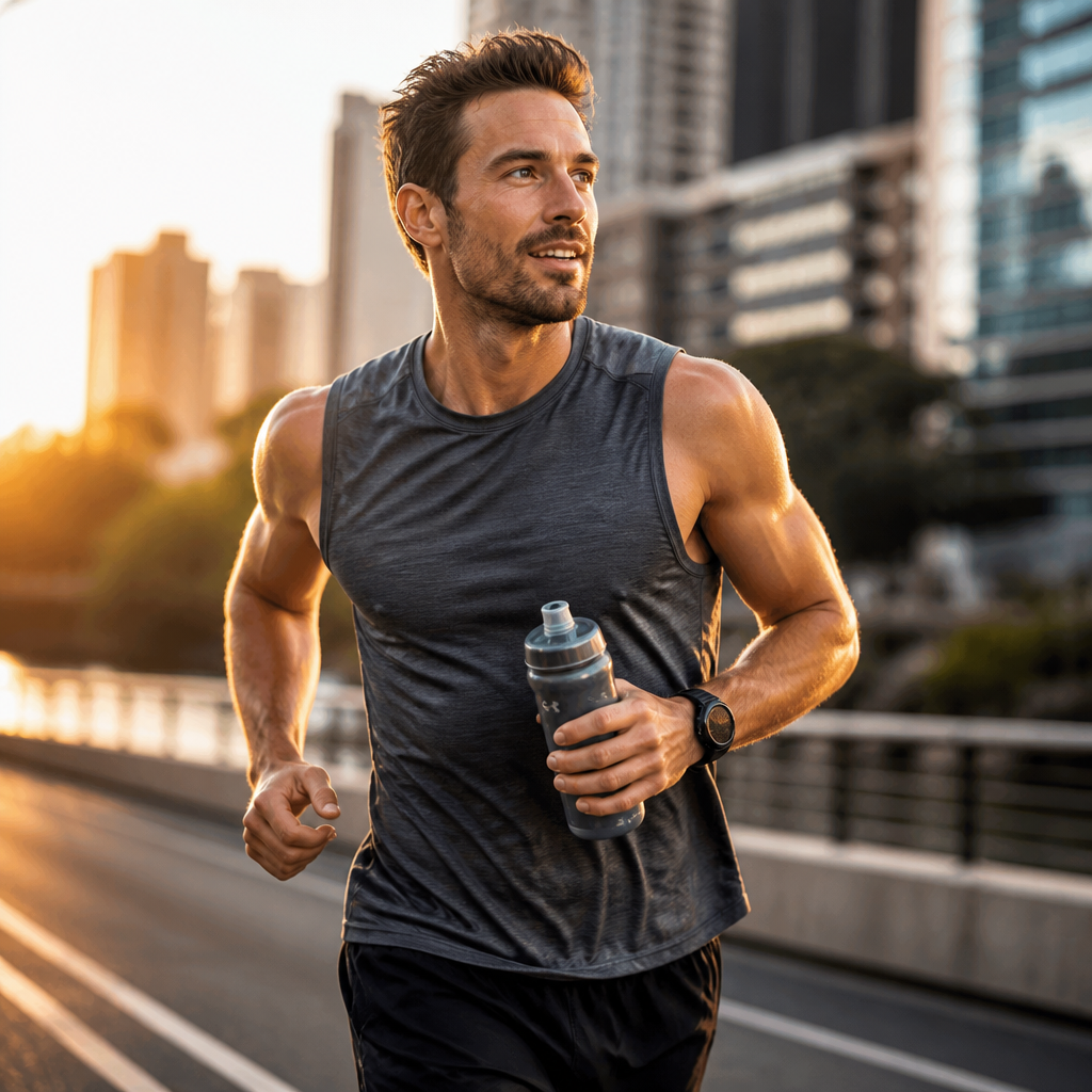 Athlete holding sports bottle during outdoor running session