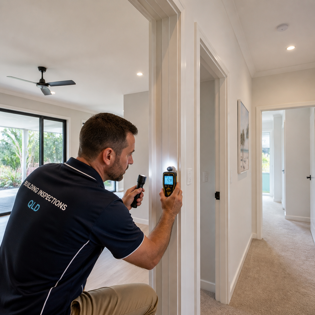 Inspector conducting detailed examination of interior construction quality and potential defects