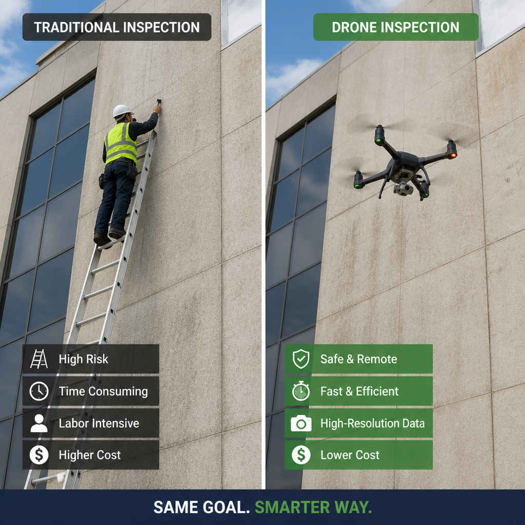 Sammenligning af drone og traditionel metode til taginspektion