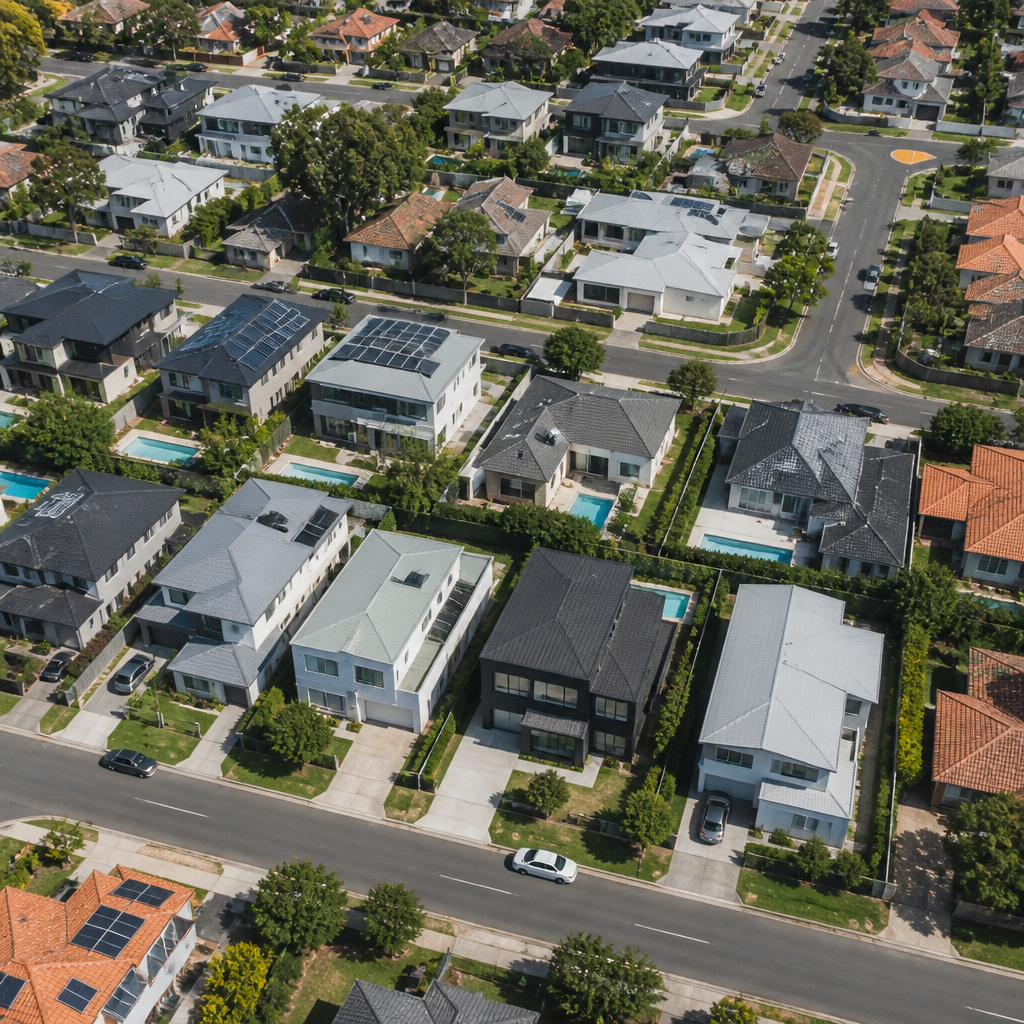 Aerial view of Australian suburban homes representing the competitive real estate market