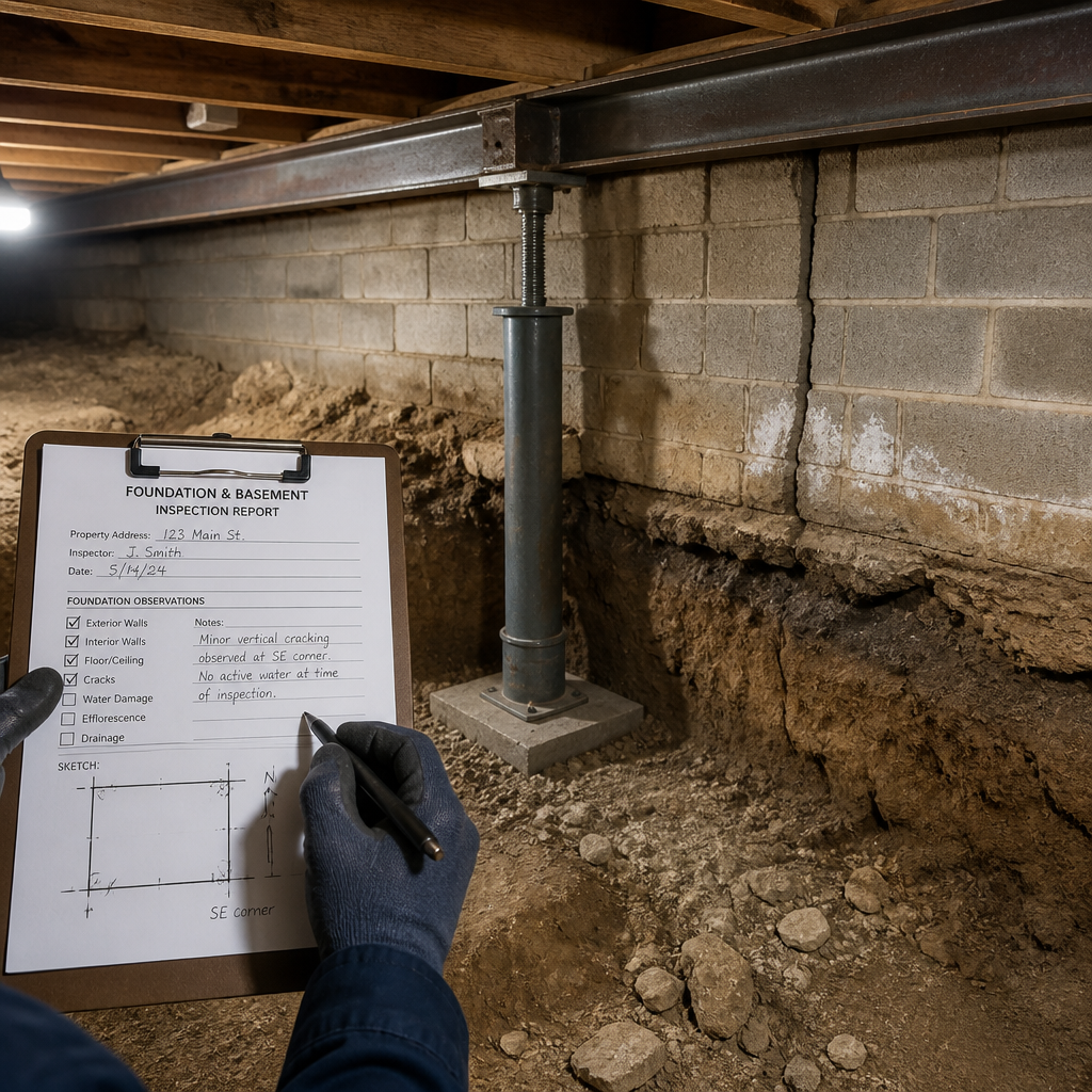 Inspection des fondations et du sol d'un bâtiment avant rénovation structurelle