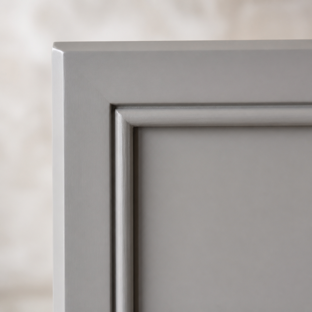 Close-up detail of professionally painted cabinet finish showing quality and smoothness