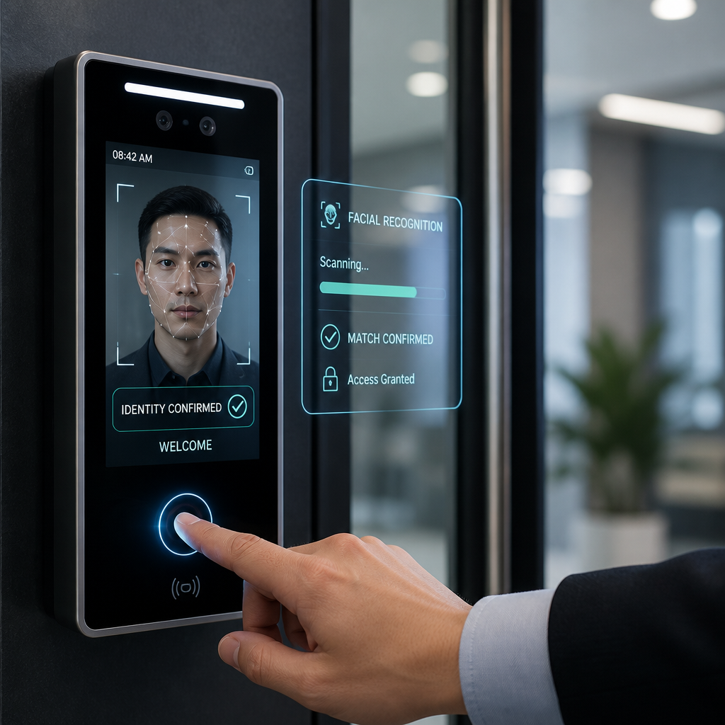 Employee using facial recognition for office access