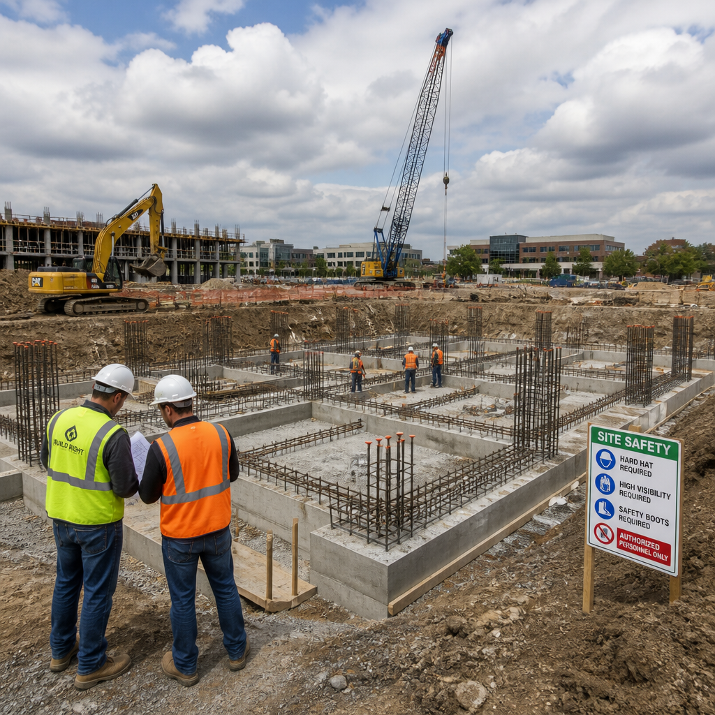 Chantier de construction neuve en phase de fondation