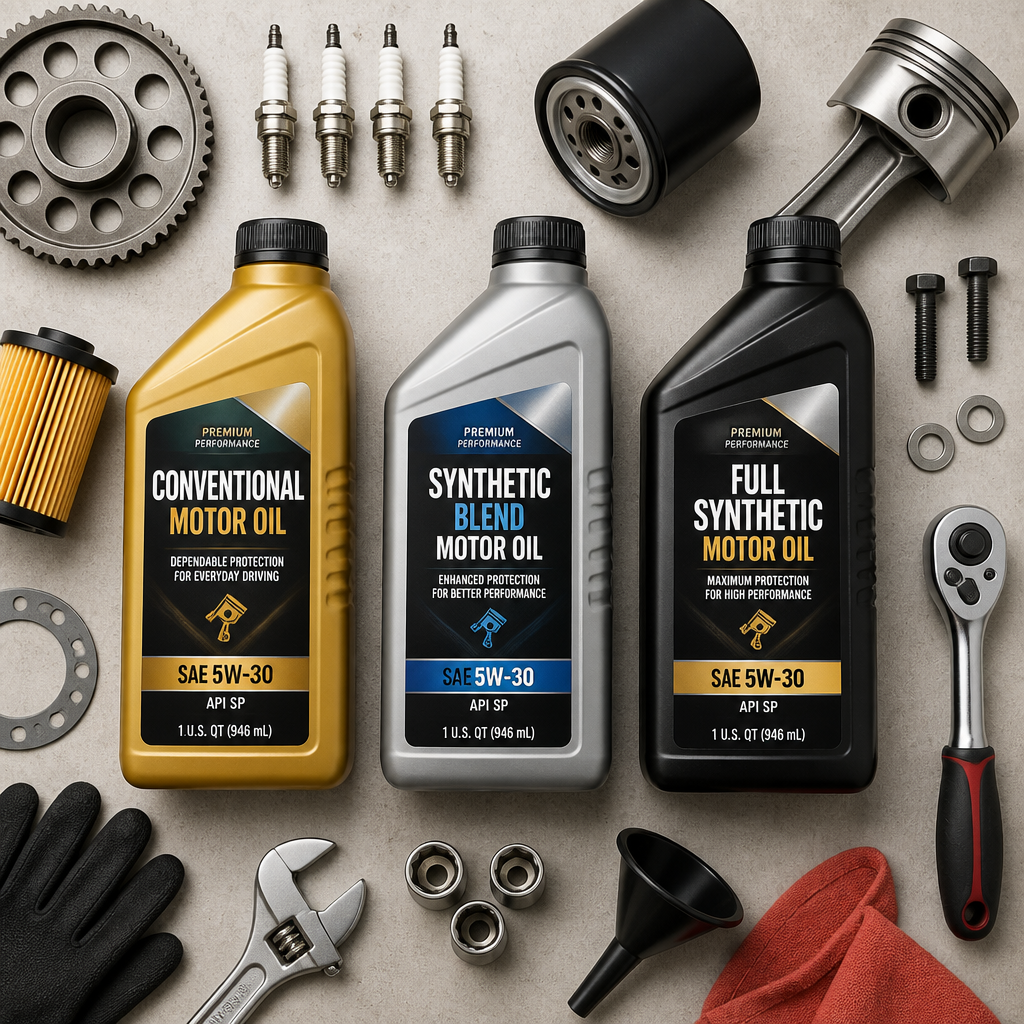 Three types of motor oil bottles compared side by side