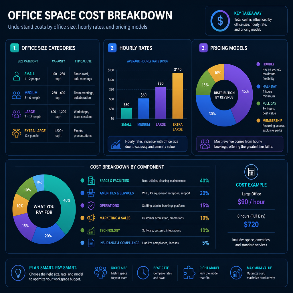Abstract data visualization showing office cleaning pricing breakdown by size and service type in cranbourne, narre warren and hampton park