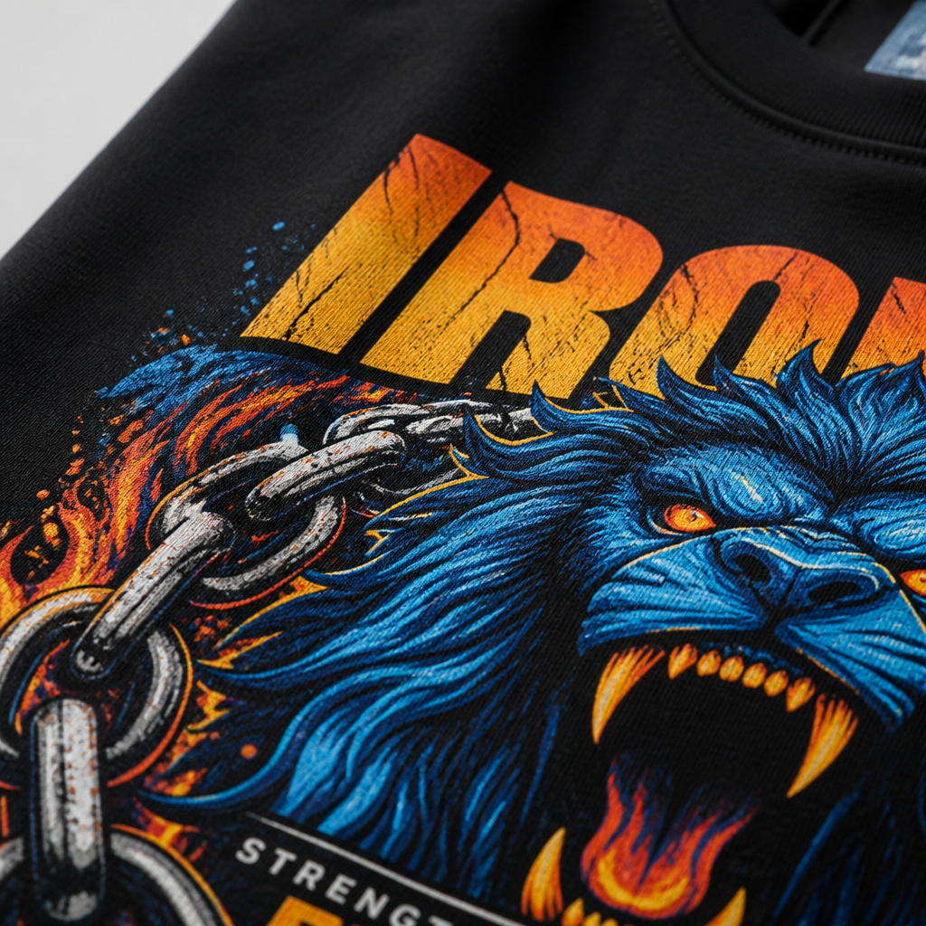Close-up detail of DTF printed design on apparel showing color quality and print sharpness