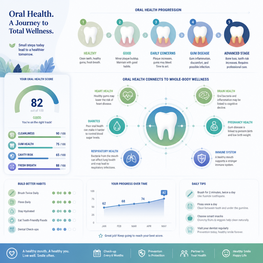 Abstract health progression visualization showing oral care impact on dementia patient wellbeing