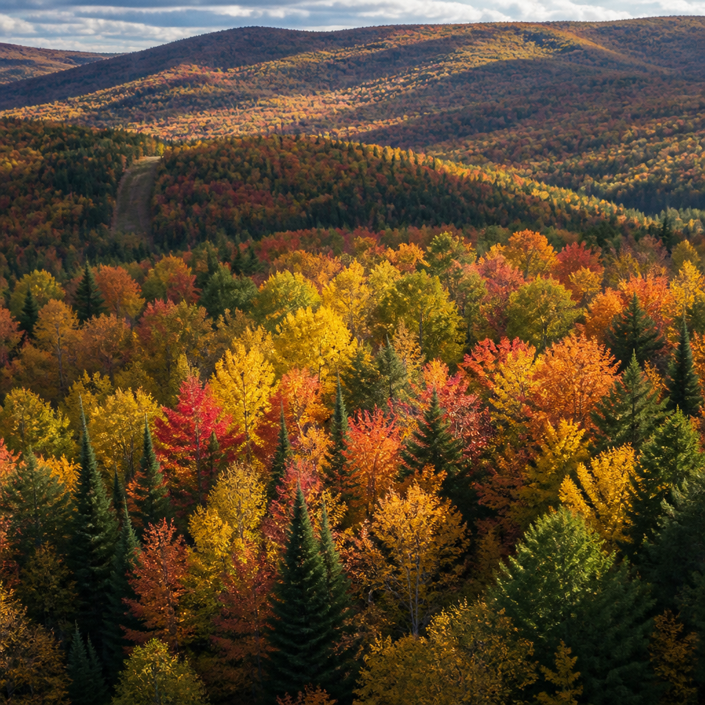 Vermont forest canopy showing sustainable hardwood trees in natural light