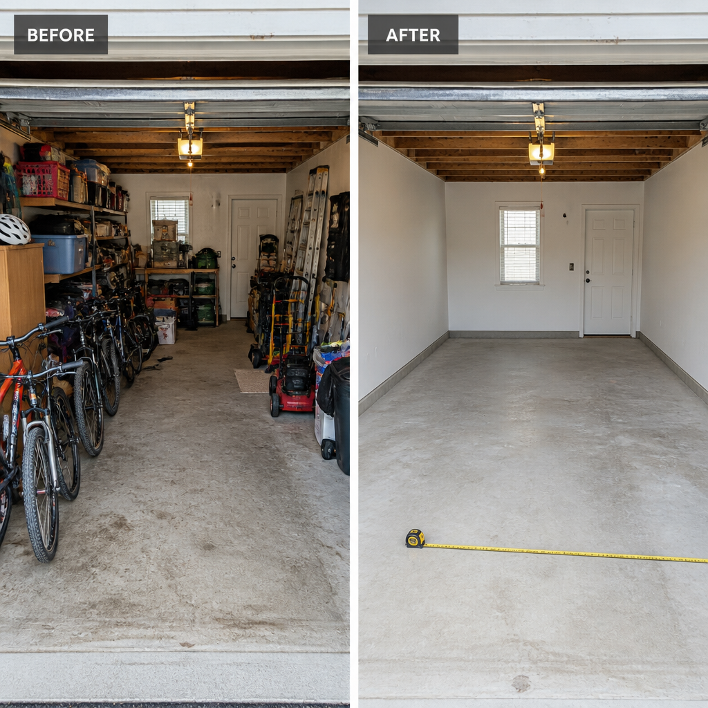 Before and after comparison of garage space transformation planning