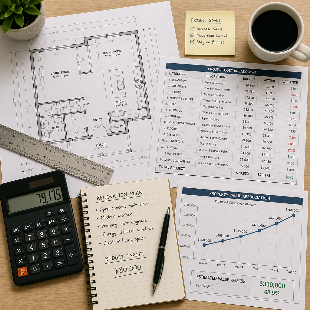 Property investment documentation showing conversion plans and financial projections