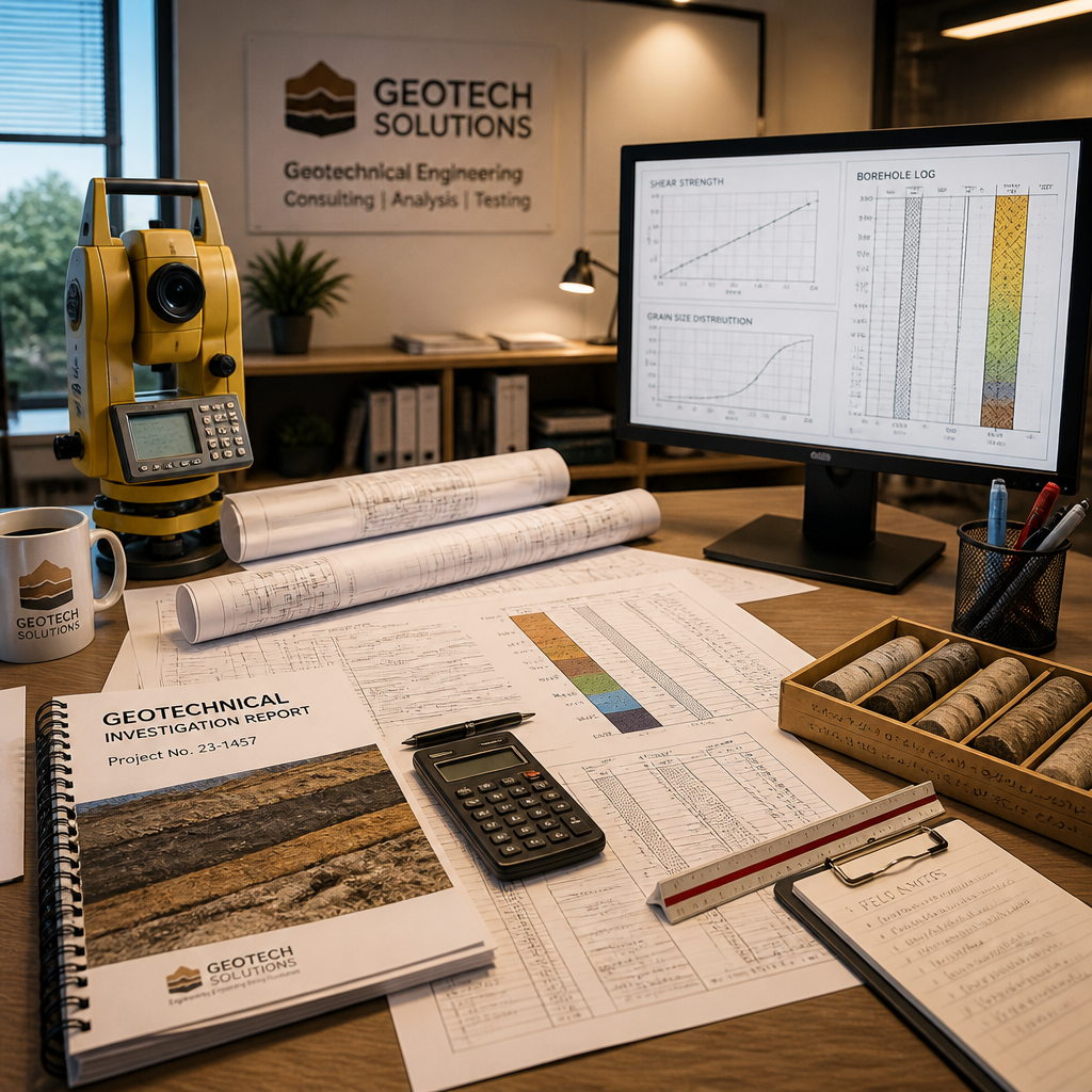 Environnement de diagnostic géotechnique avec instruments de mesure et rapports d'analyse