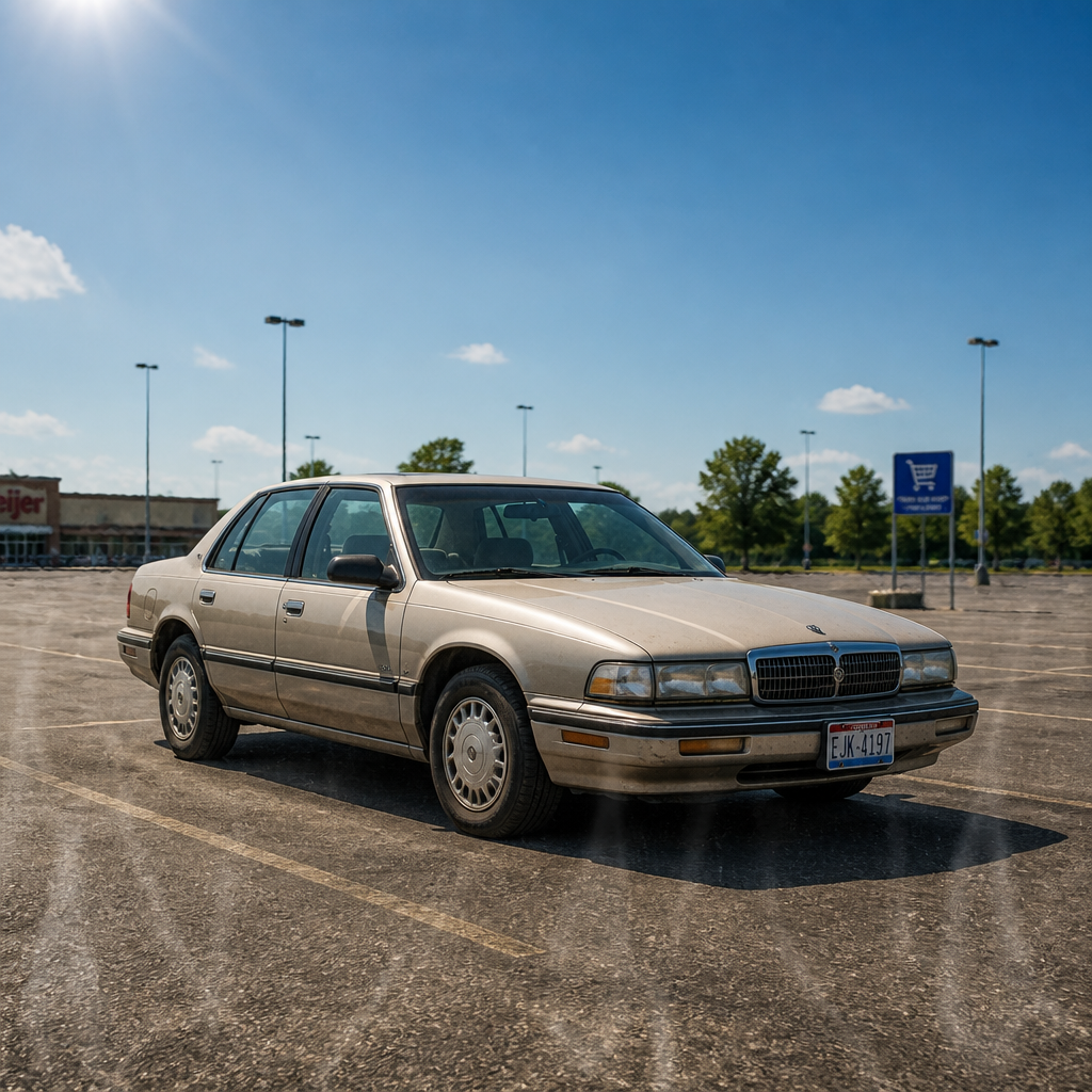 Vehicle parked in intense summer heat with visible heat waves from pavement