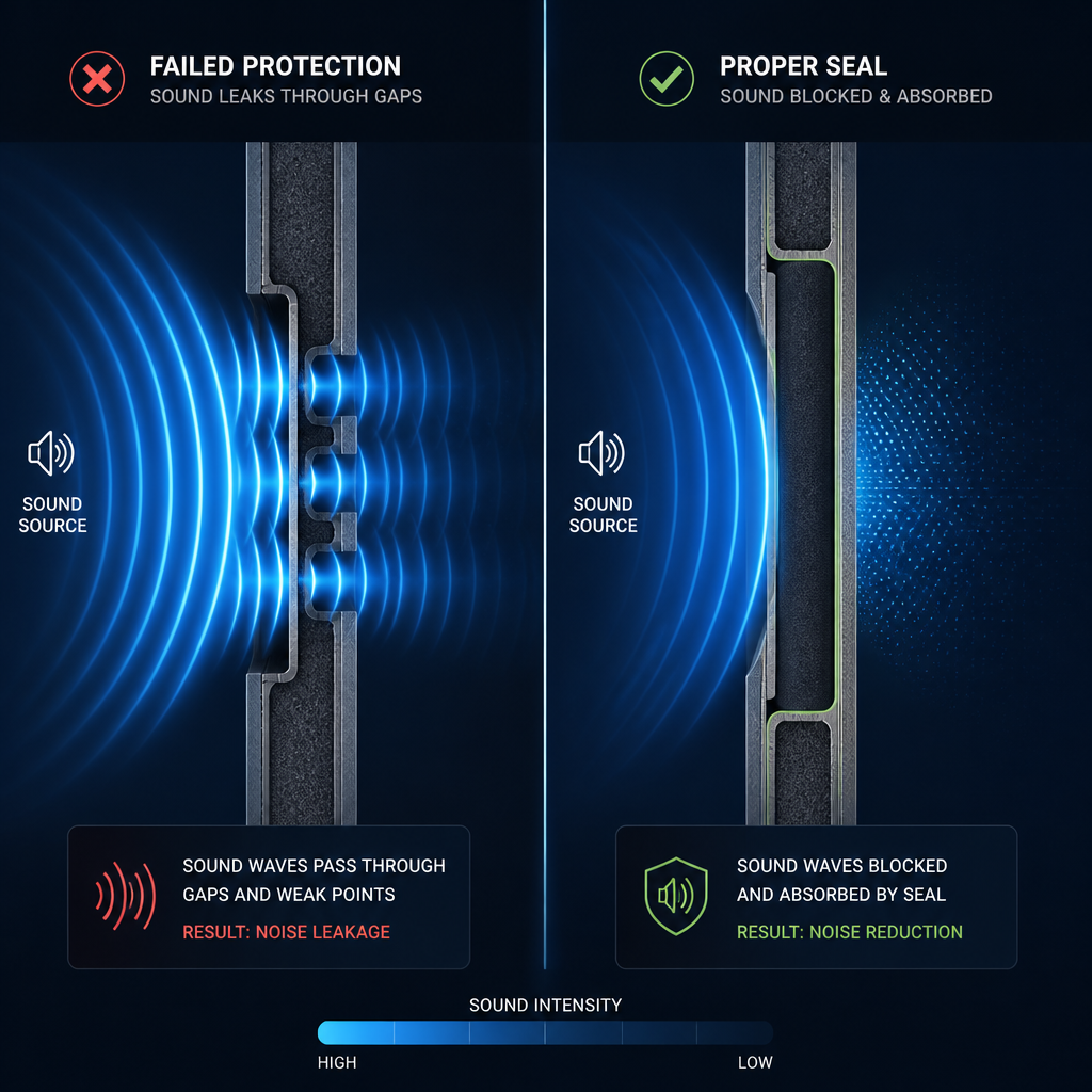Abstract visualization comparing blocked versus unblocked sound waves through ear protection
