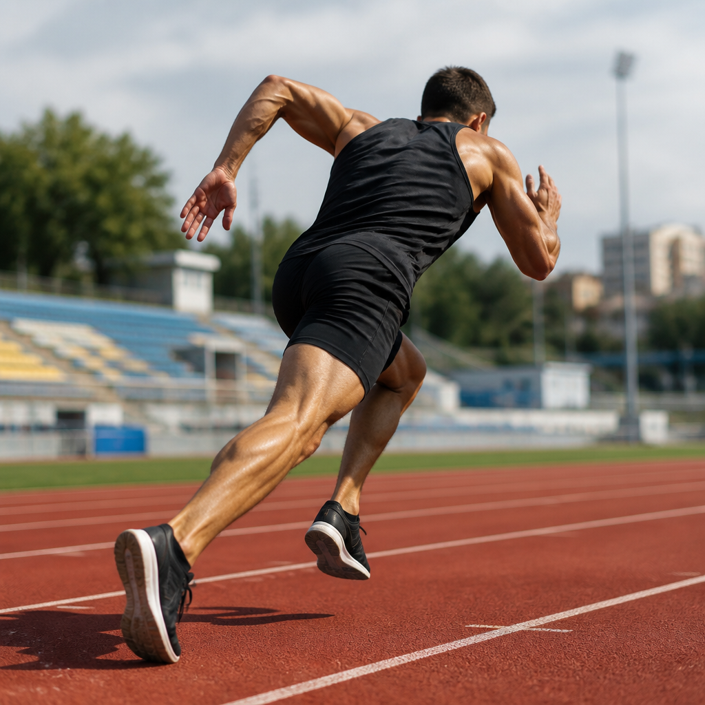Athletic man in motion during physical training or sport activity