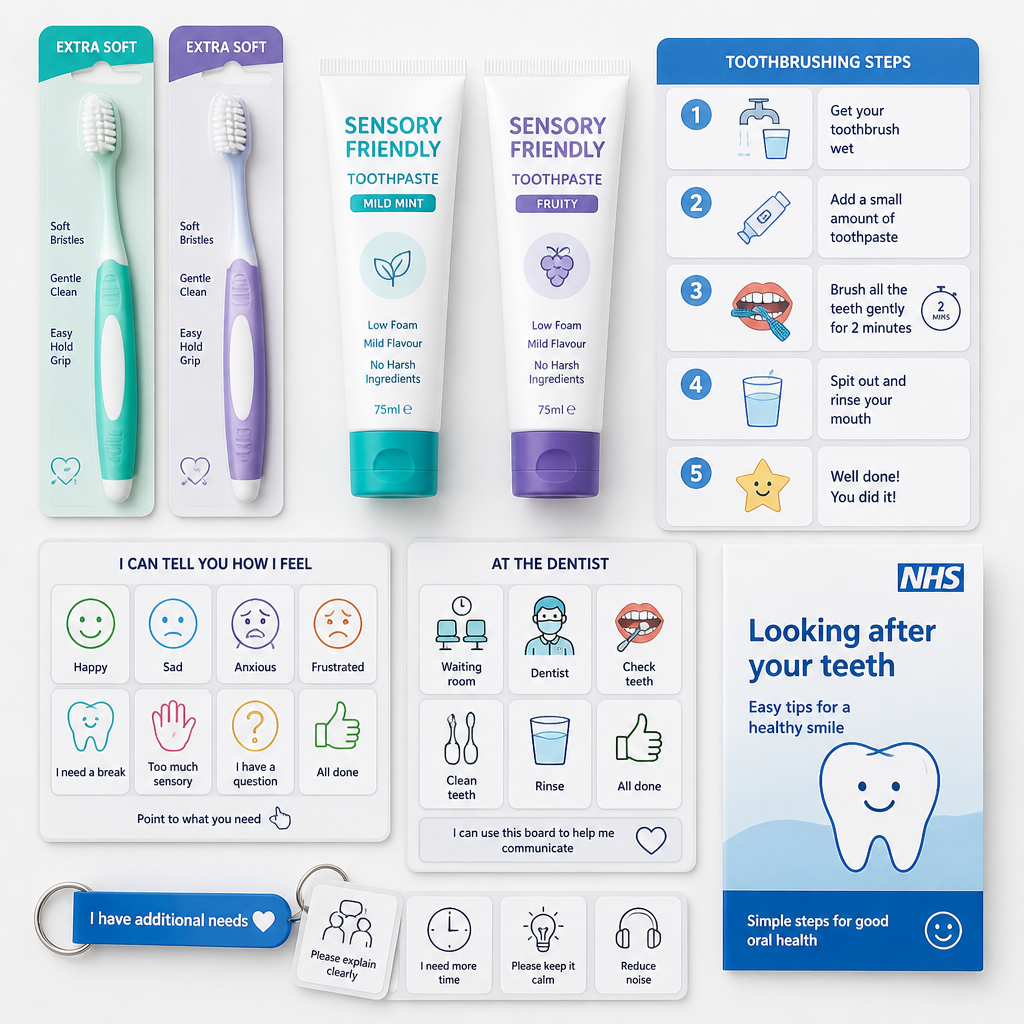Collection of specialized oral care products designed for pupils with additional needs