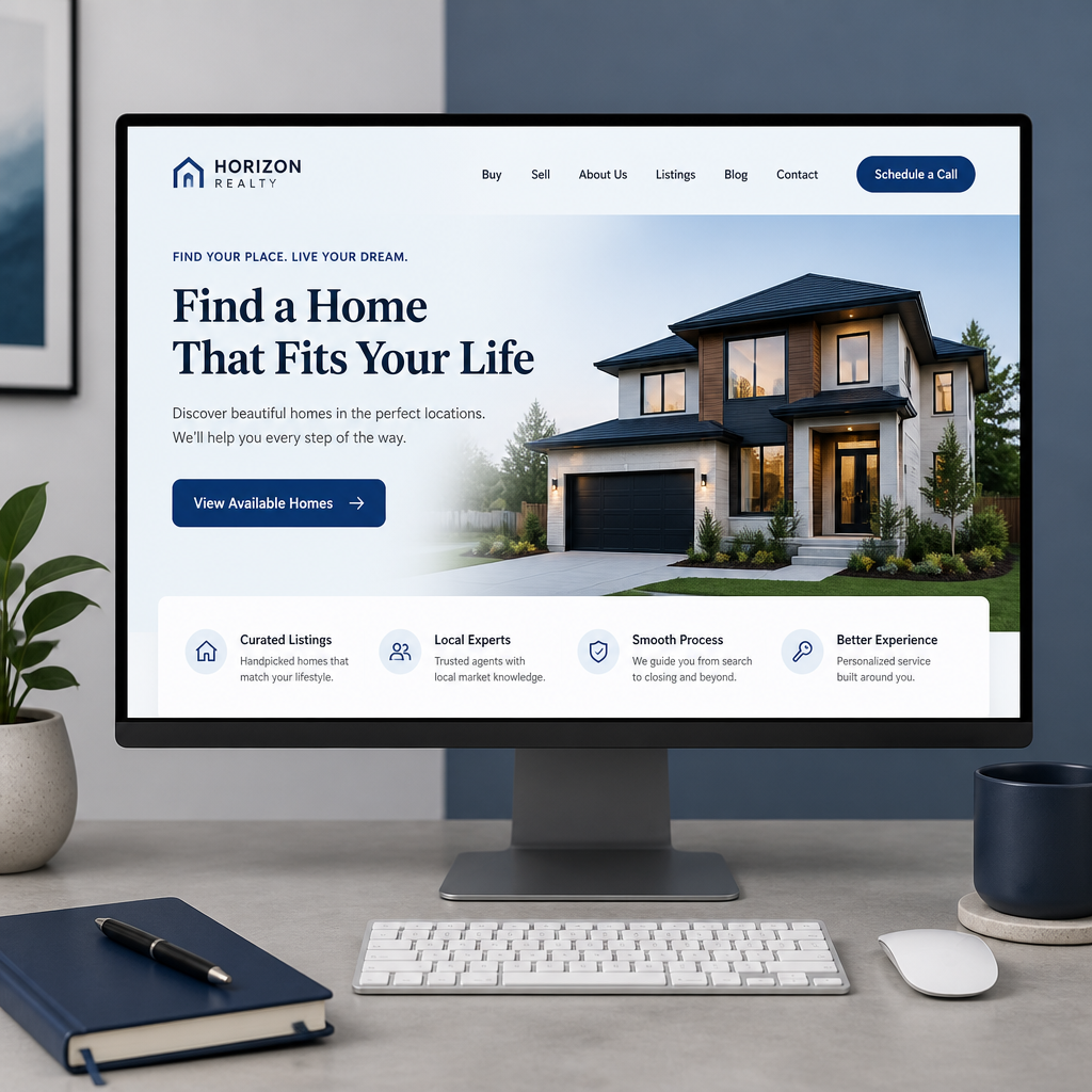 Desktop display of a high-converting real estate landing page with clear call-to-action