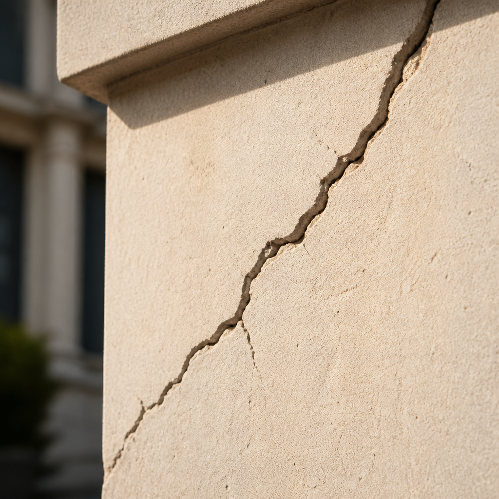 Fissure fine visible sur une façade de maison causée par la sécheresse