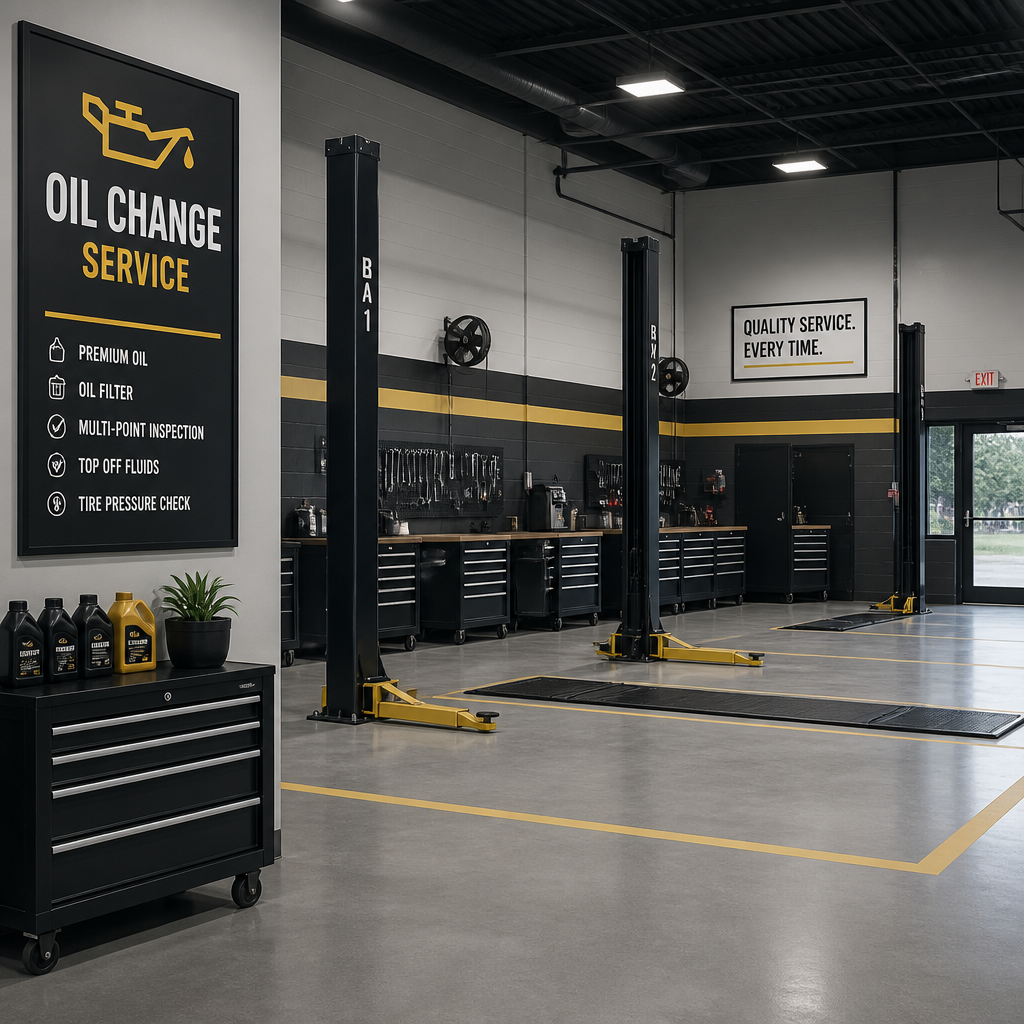 Professional automotive service bay interior without people