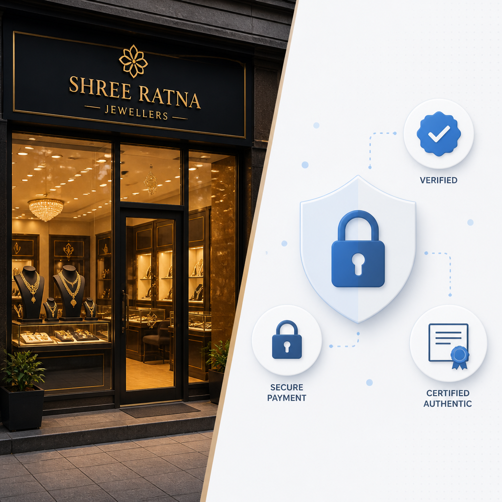 Comparison visualization of in-store jewelry store versus online security elements