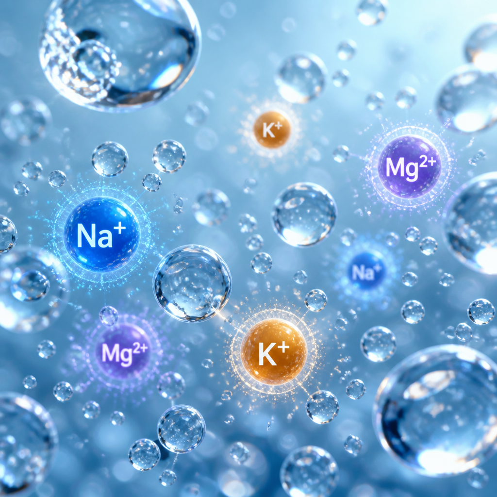 Abstract visualization of electrolytes and minerals in water
