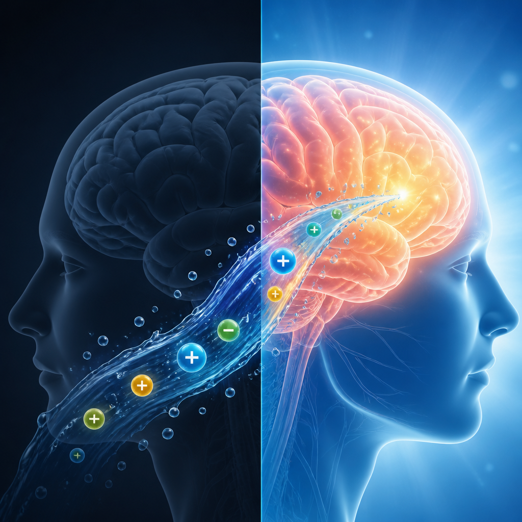 Visual comparison of cognitive impact before and after proper hydration and electrolyte balance
